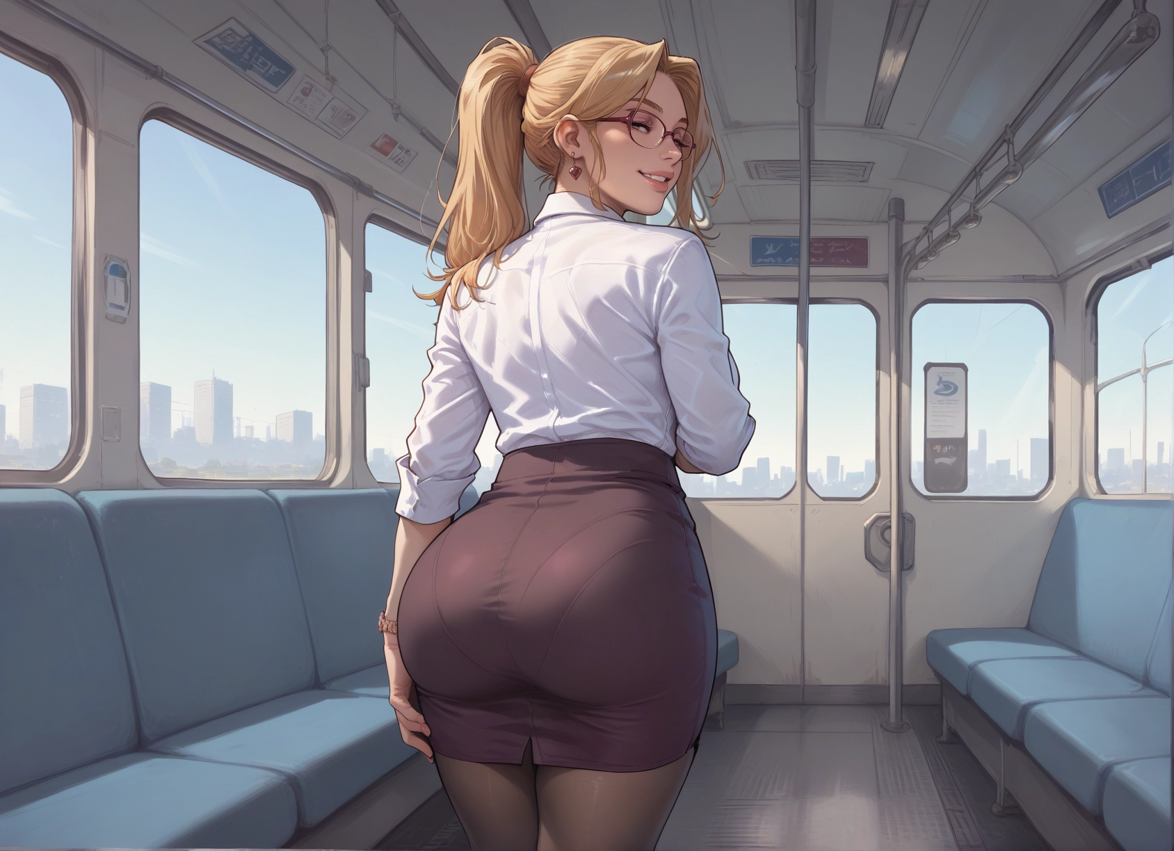 1girl, skirt, ass, blonde hair, pantyhose, ponytail · Yamete.gg