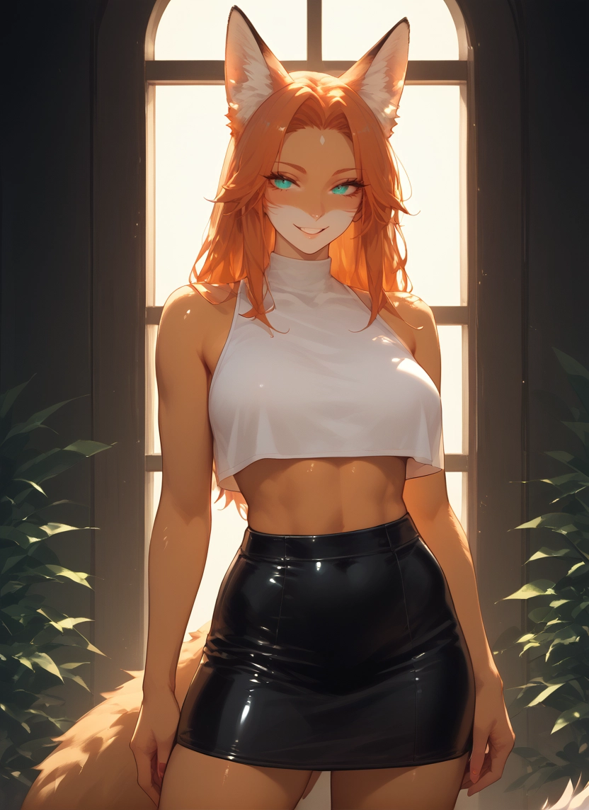 1girl, animal ears, skirt, tail, solo, smile · Yamete.gg