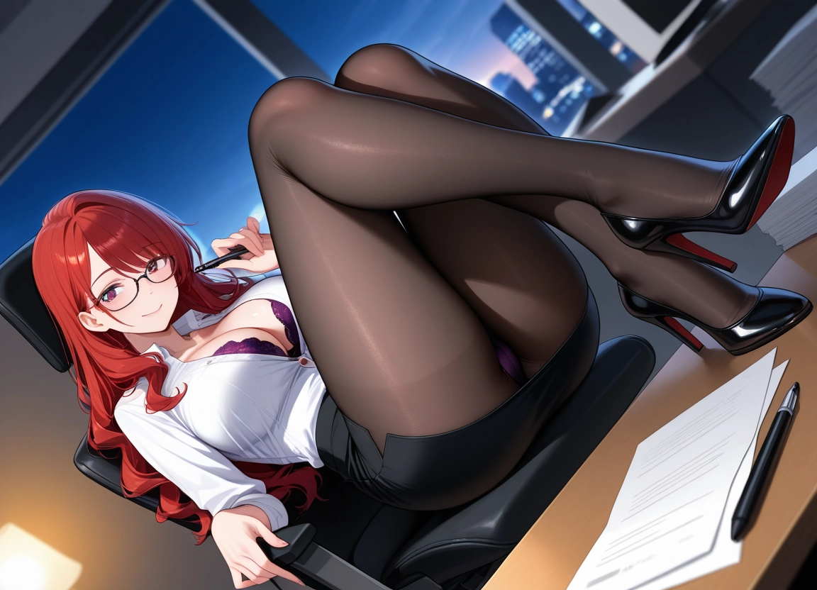 1girl, breasts, pantyhose, underwear, skirt, glasses · Yamete.gg