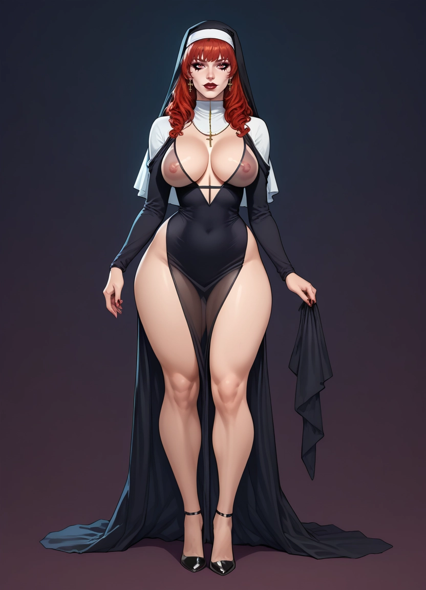1girl, breasts, jewelry, nipples, solo, nun · Yamete.gg