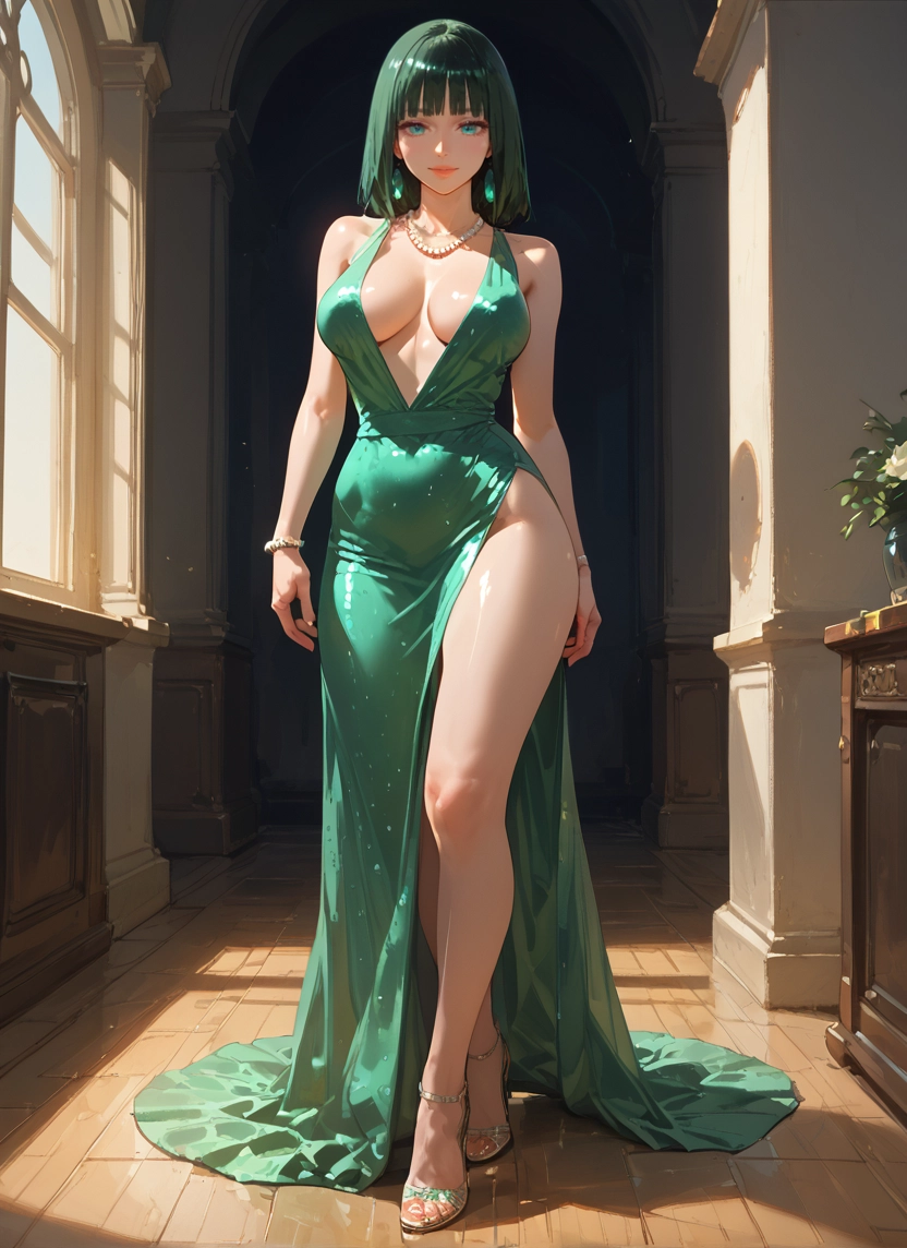 1girl, breasts, dress, jewelry, earrings, necklace · Yamete.gg