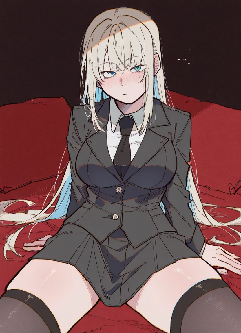 1girl, thighhighs, skirt, long hair, necktie, solo