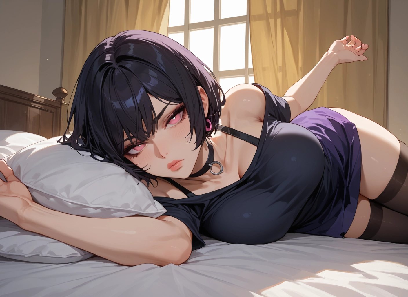 1girl, breasts, thighhighs, lying, jewelry, solo · Yamete.gg