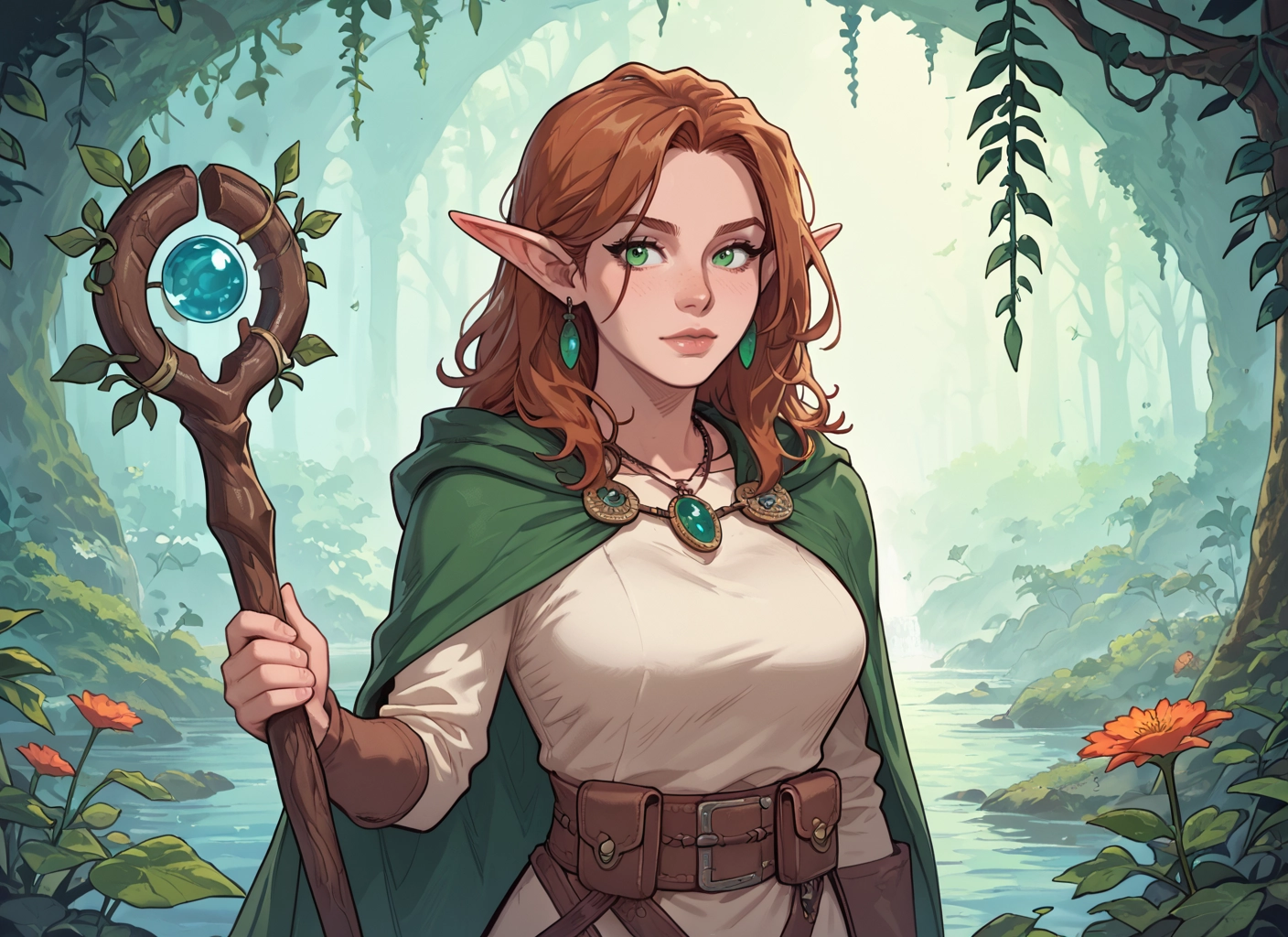 1girl, pointy ears, green eyes, jewelry, earrings, solo · Yamete.gg