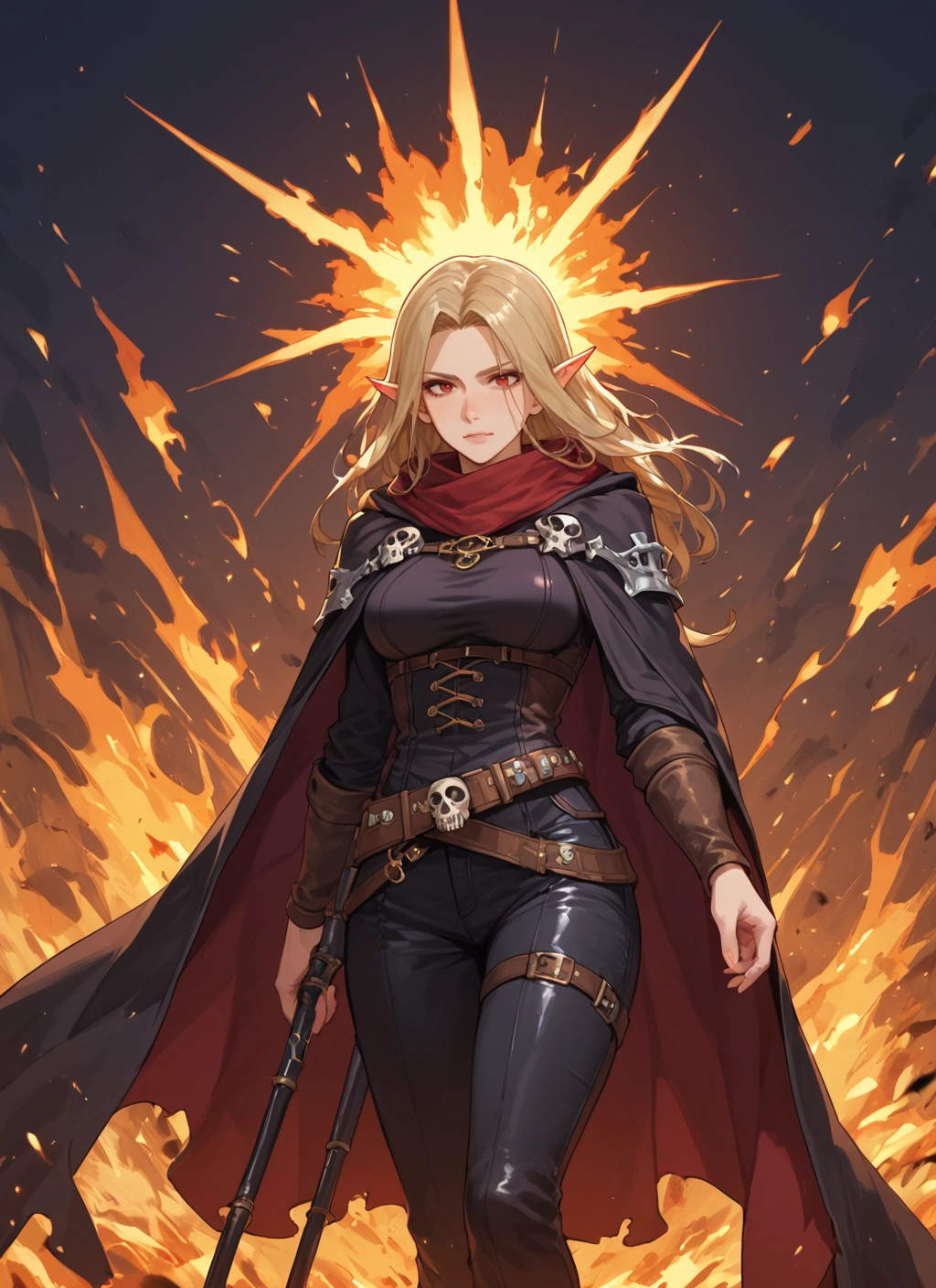 1girl, pointy ears, solo, long hair, red eyes, blonde hair · Yamete.gg