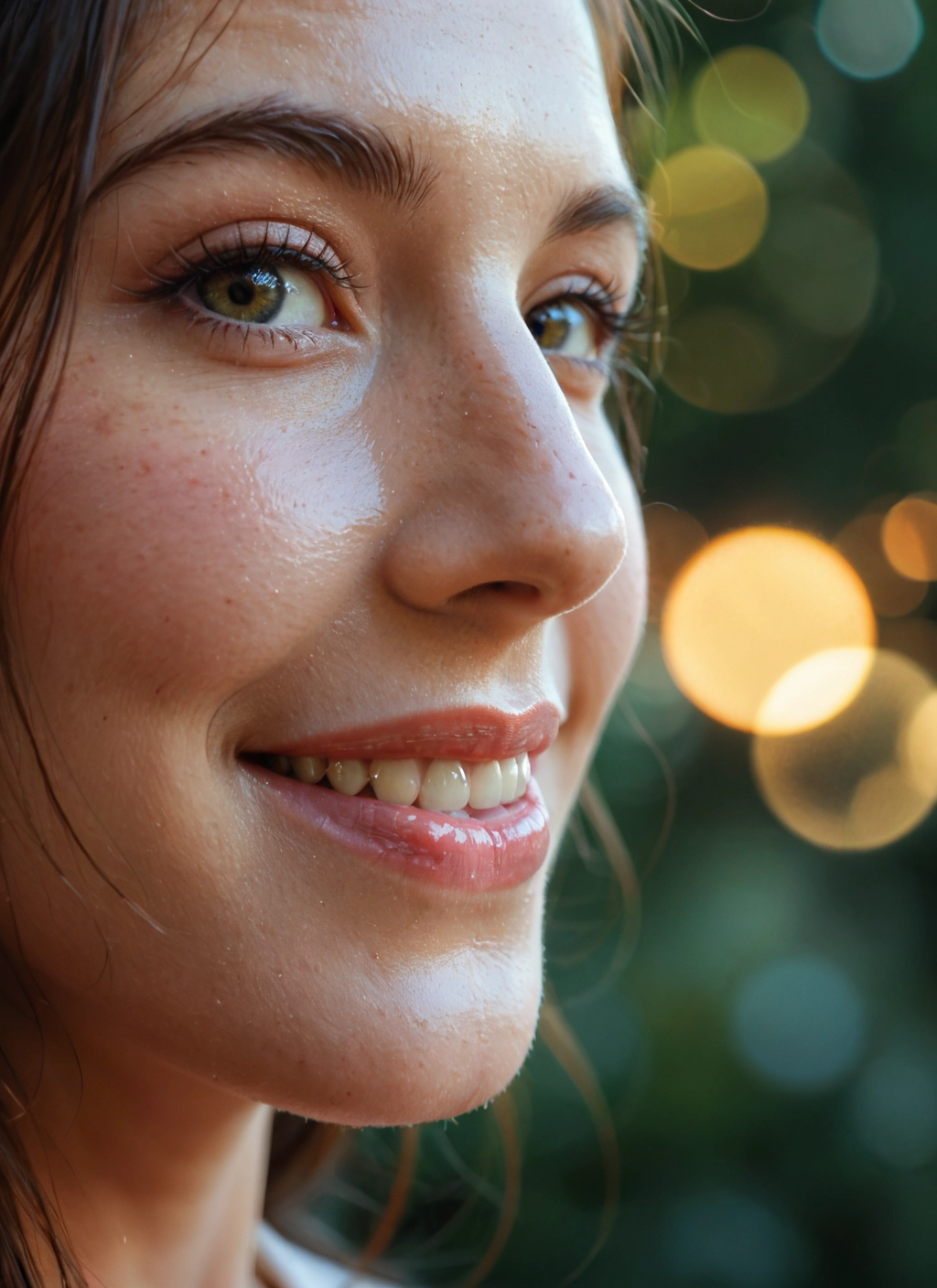 1girl, solo, freckles, looking at viewer, teeth, blurry · Yamete.gg