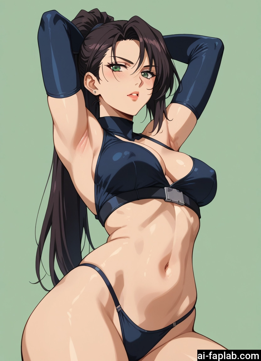1girl, breasts, green eyes, armpits, navel, gloves · Yamete.gg