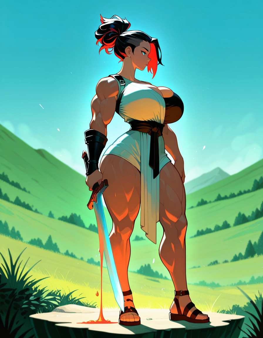 1girl, breasts, thighs, thick thighs, muscular female, sword · Yamete.gg