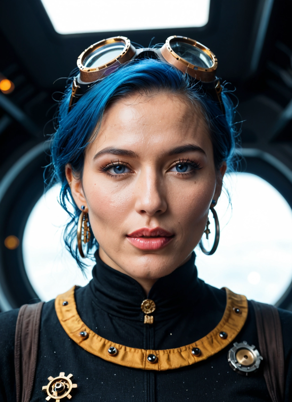 solo, 1girl, jewelry, earrings, goggles, blue eyes · Yamete.gg