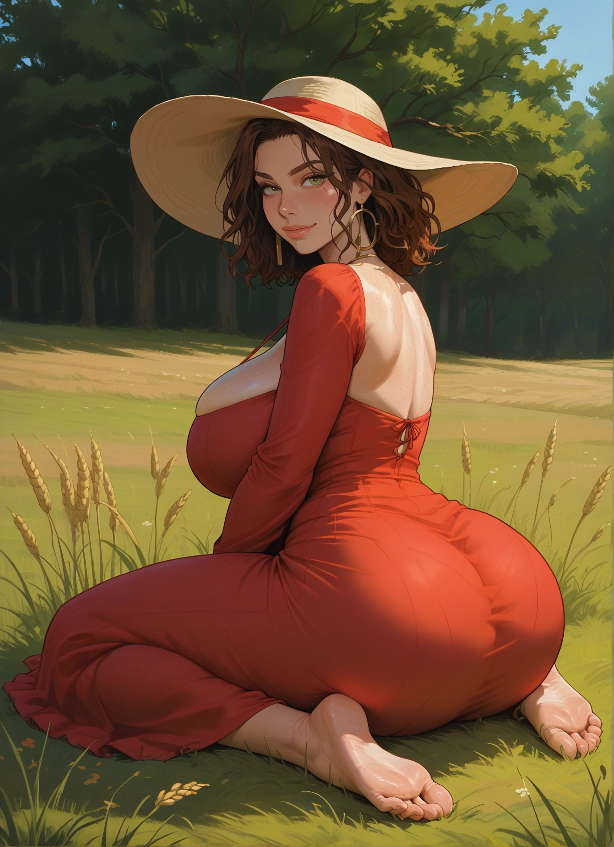 1girl, soles, breasts, barefoot, dress, feet · Yamete.gg