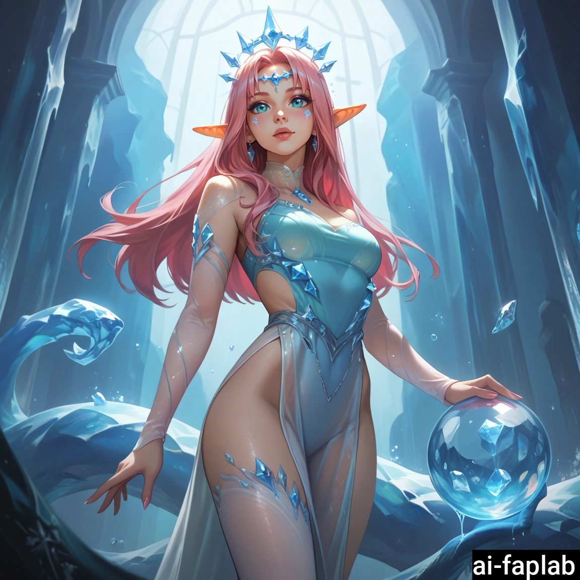 1girl, solo, pointy ears, long hair, breasts, thighhighs · Yamete.gg