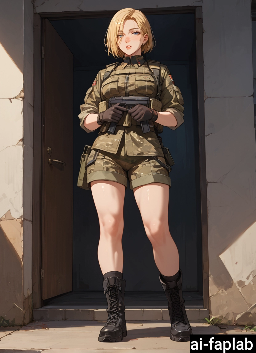 1girl, solo, gun, weapon, gloves, blonde hair
