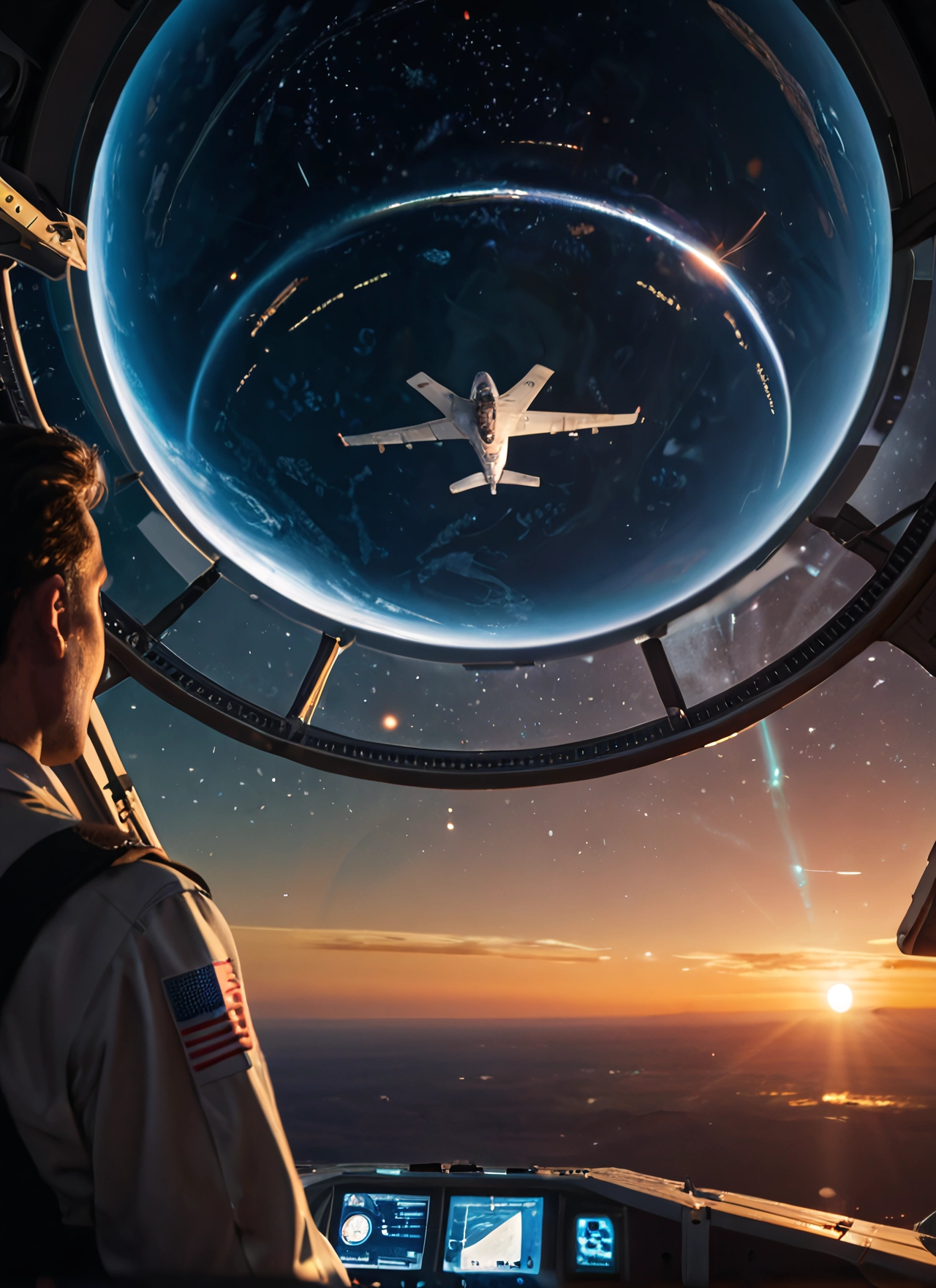 1boy, american flag, space, planet, science fiction, realistic · Yamete.gg