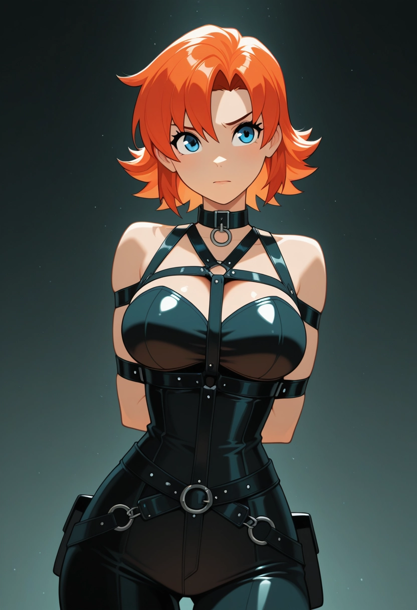 1girl, breasts, solo, blue eyes, arms behind back, orange hair · Yamete.gg
