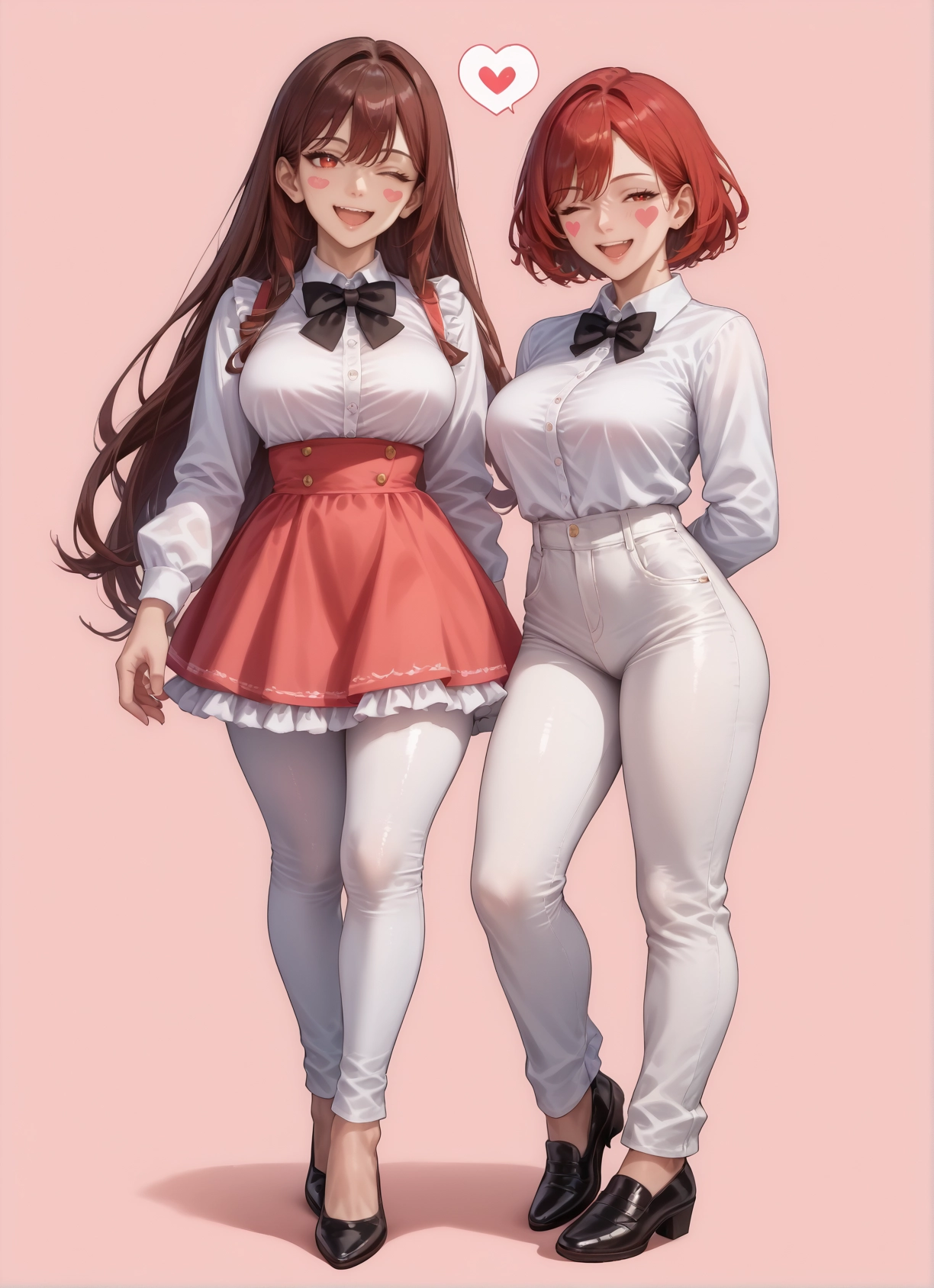 multiple girls, 2girls, breasts, heart, skirt, open mouth · Yamete.gg