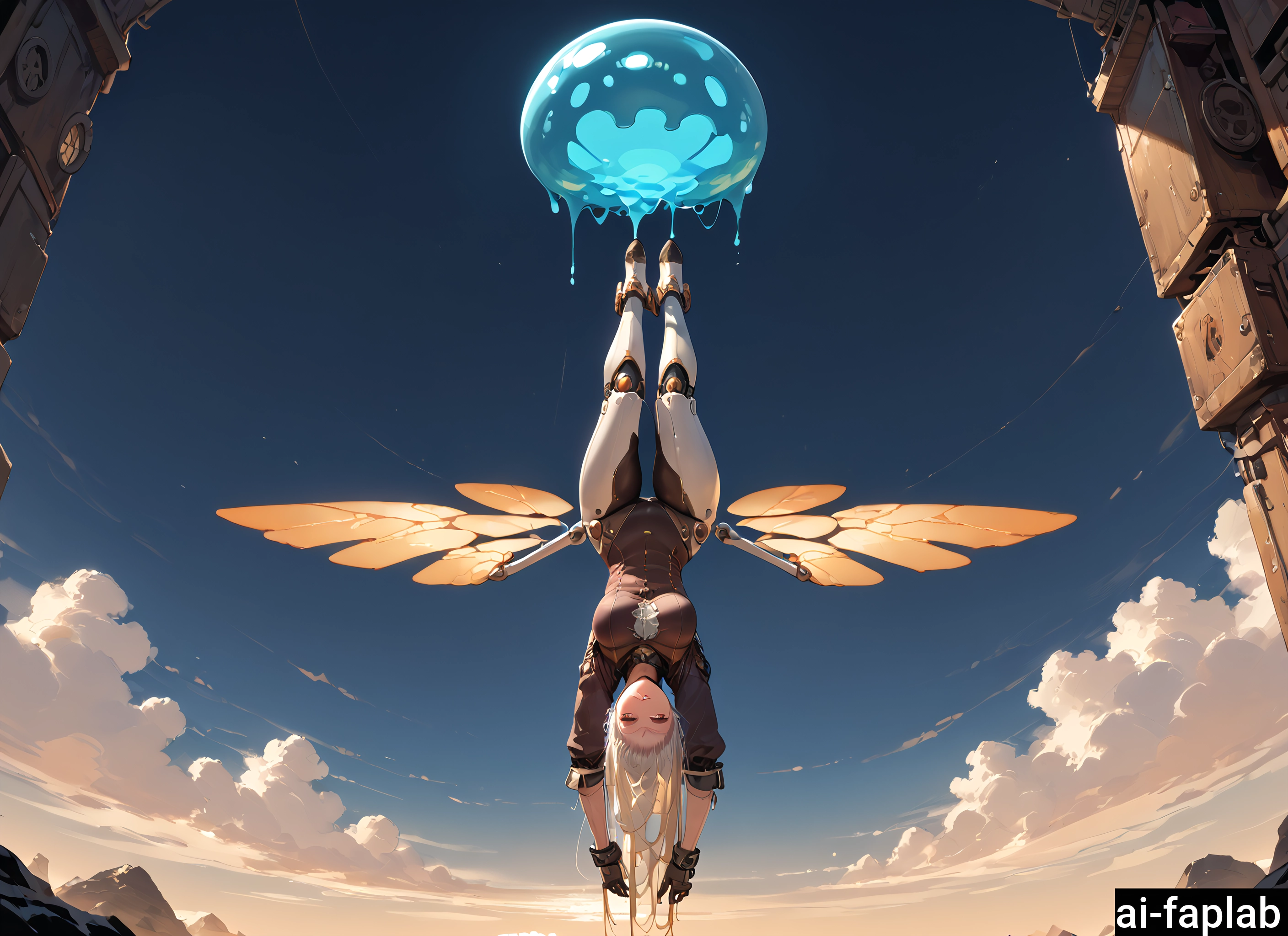 1girl, sky, solo, cloud, outdoors, upside-down · Yamete.gg