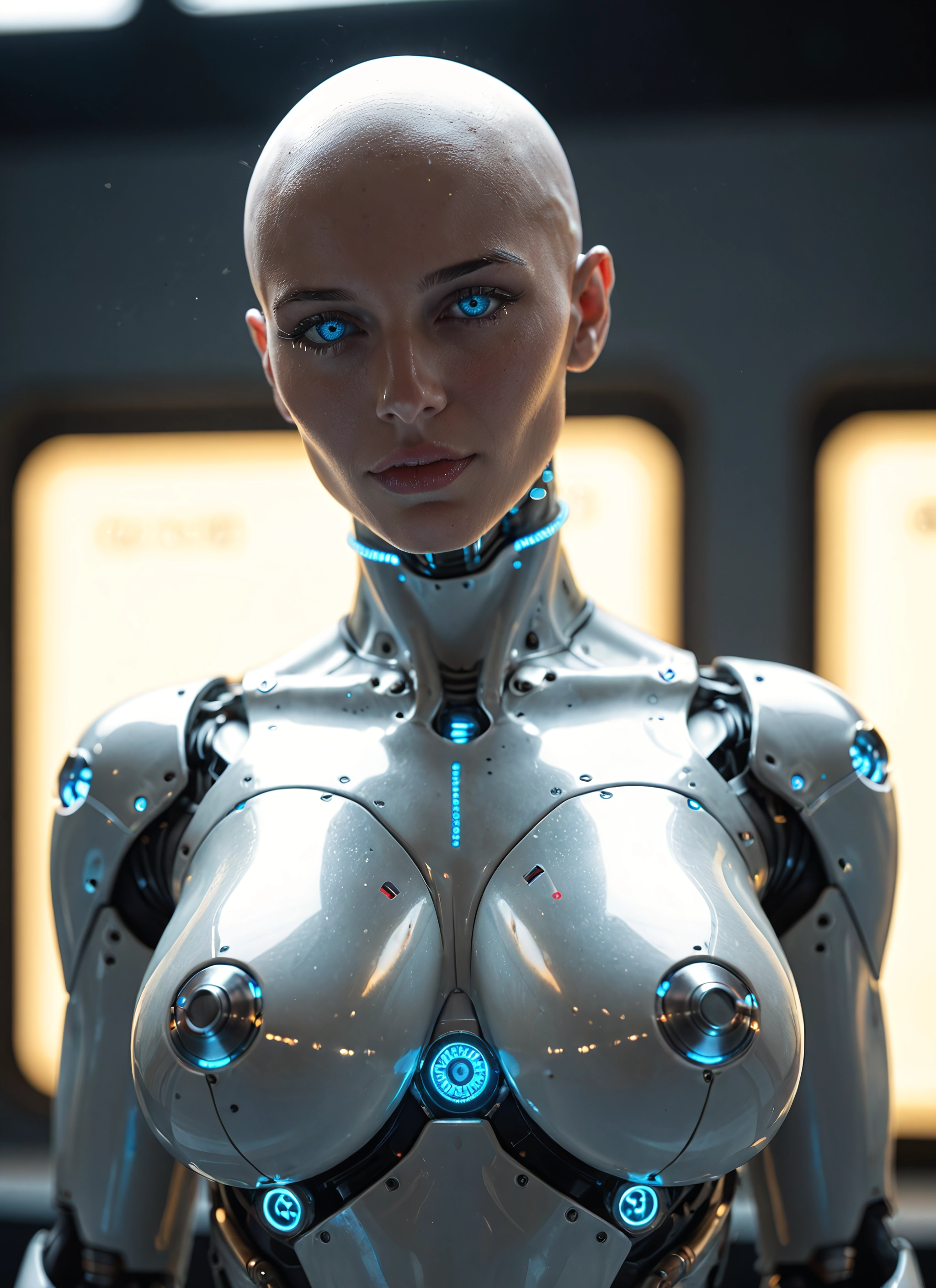 1girl, solo, blue eyes, bald, breasts, bald girl · Yamete.gg
