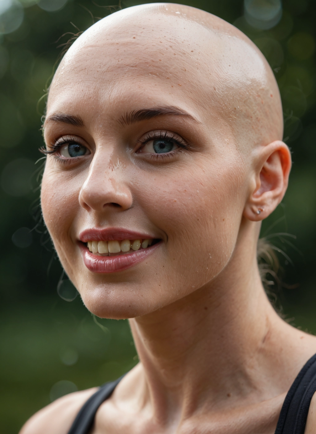 solo, bald, realistic, blue eyes, smile, teeth · Yamete.gg