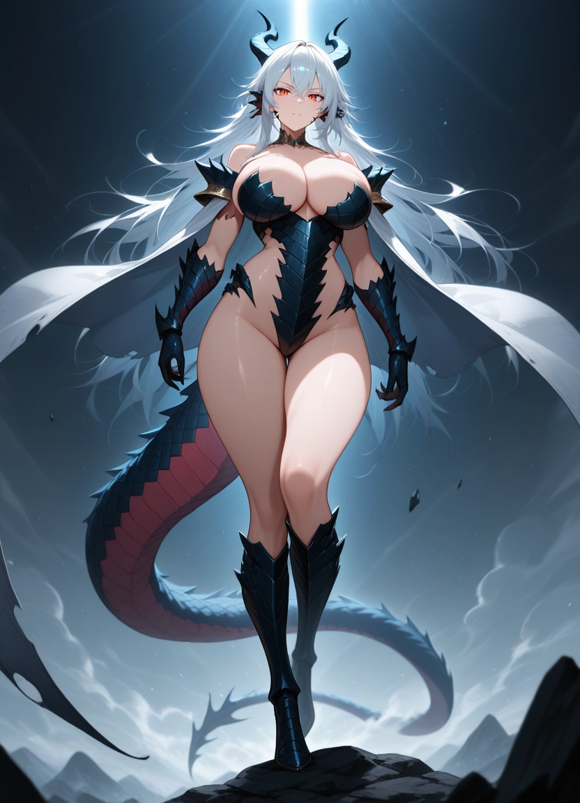 1girl, breasts, horns, solo, long hair, tail · Yamete.gg