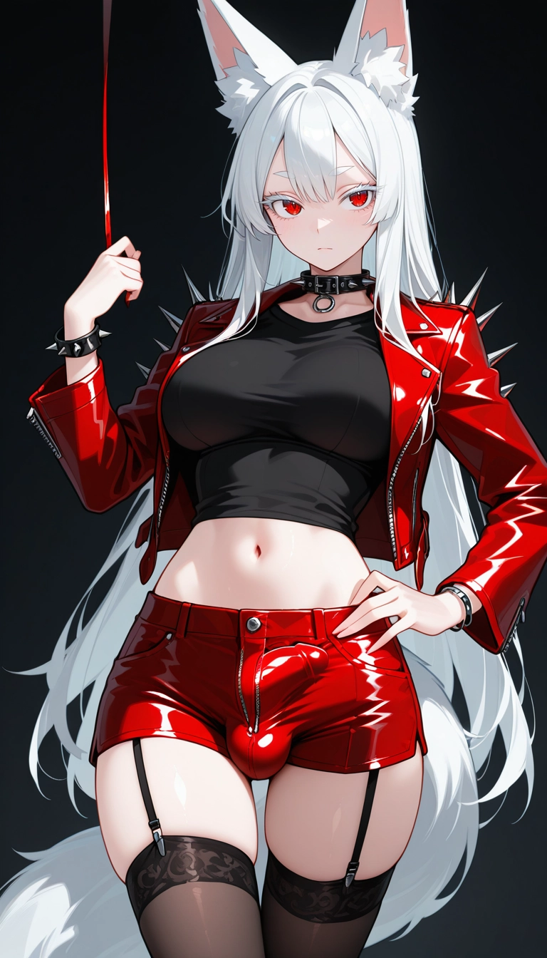 futanari, 1girl, jacket, solo, thighhighs, red jacket
