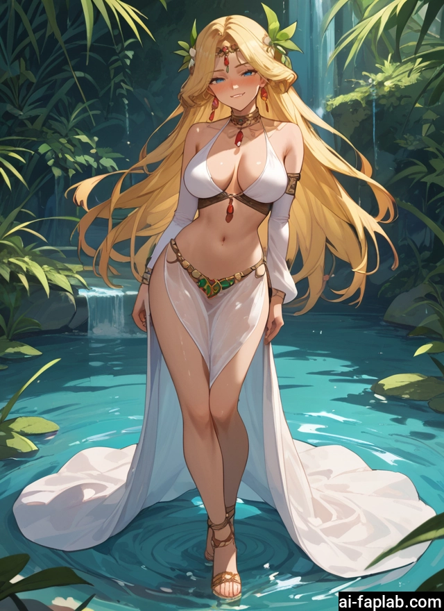 1girl, breasts, blonde hair, long hair, solo, navel