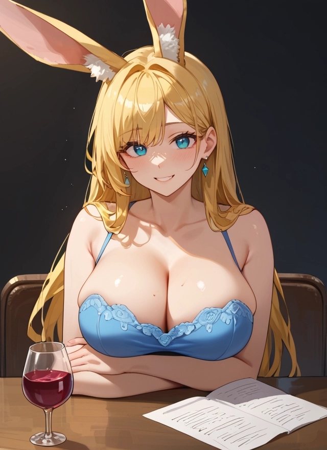 breasts, 1girl, animal ears, blonde hair, long hair, jewelry