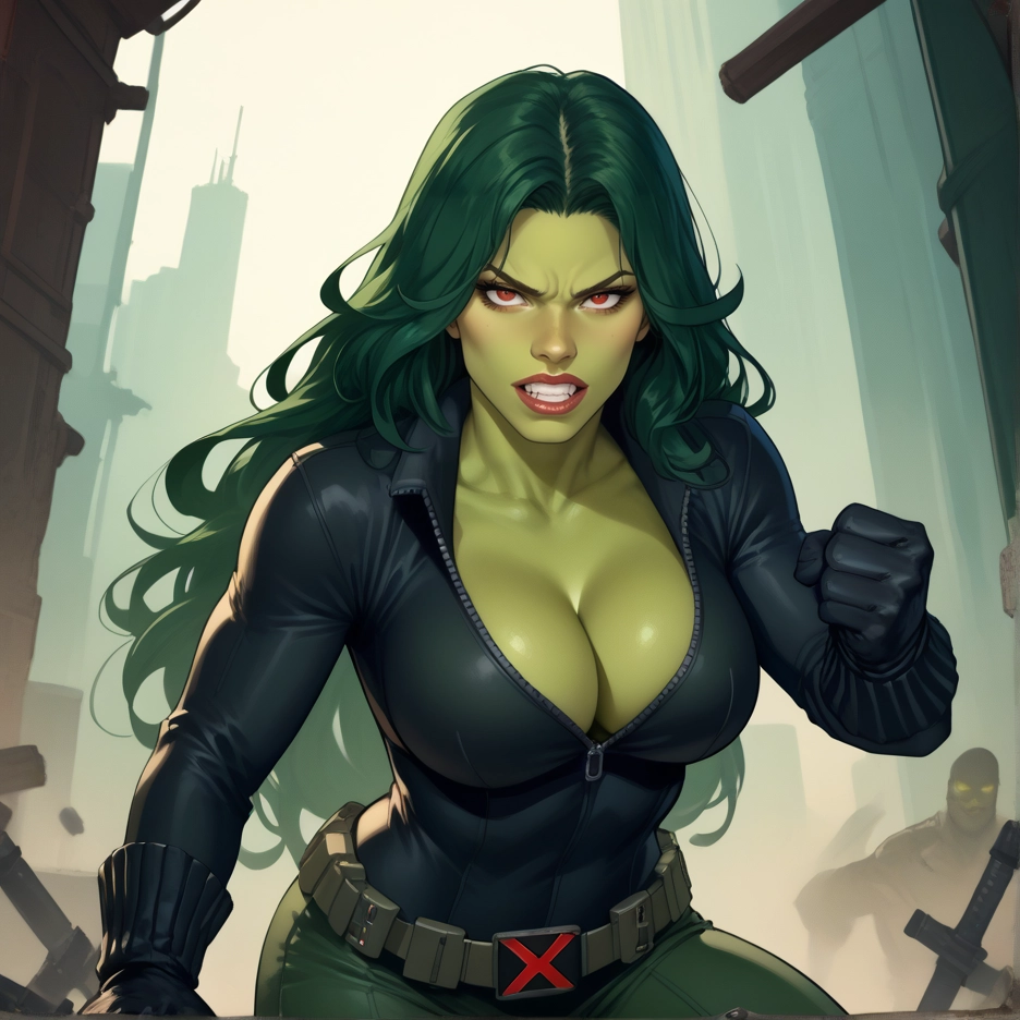 breasts, 1girl, cleavage, long hair, green hair, large breasts · Yamete.gg