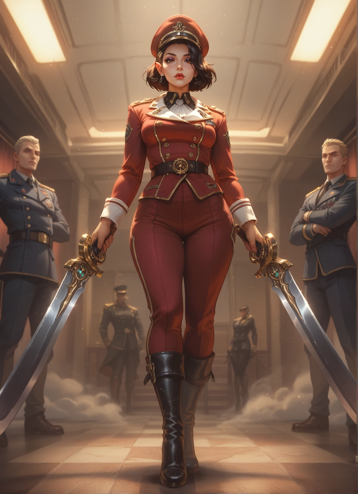 weapon, sword, 1girl, hat, multiple boys, boots · Yamete.gg