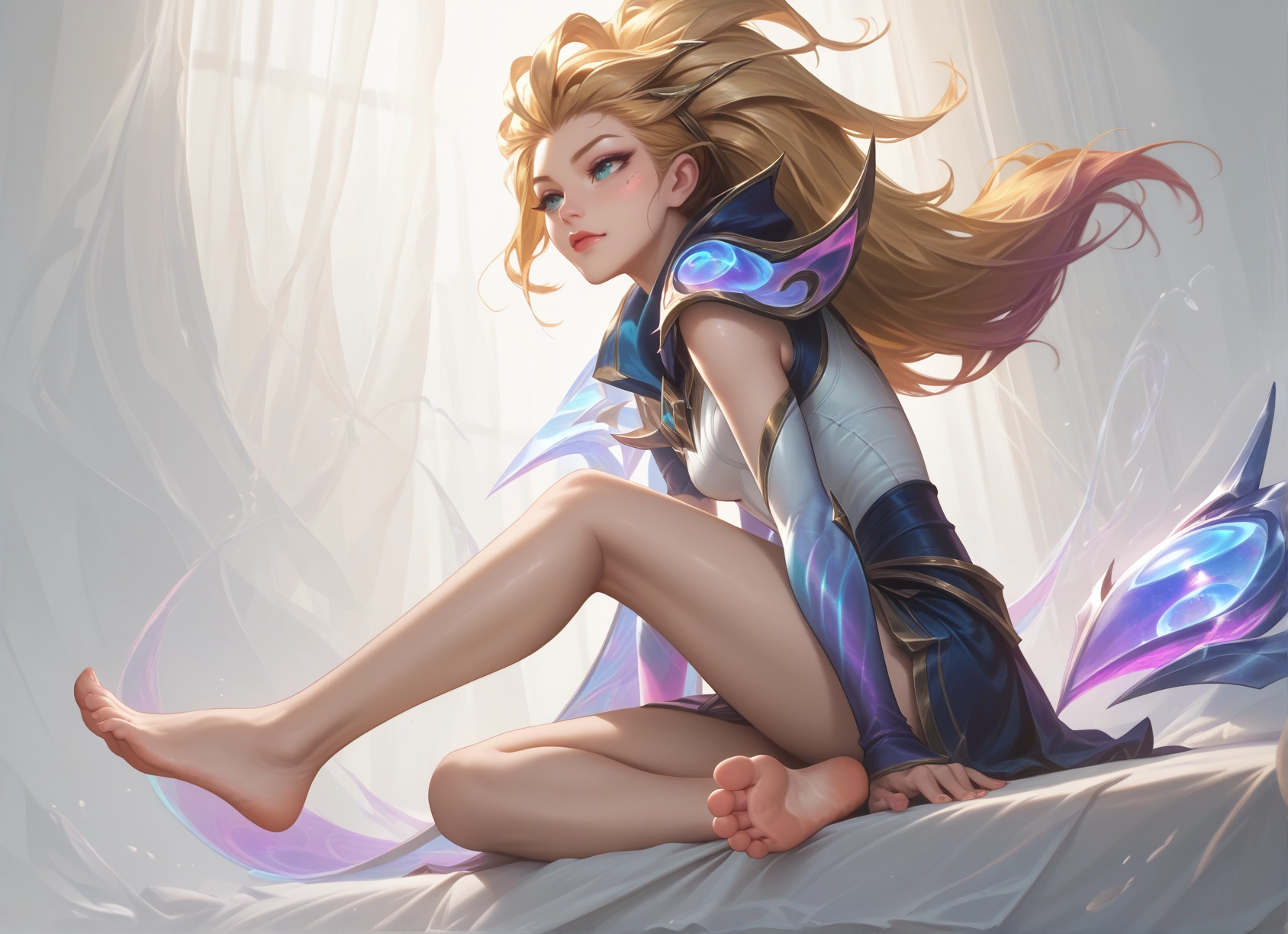 1girl, barefoot, blonde hair, feet, solo, long hair · Yamete.gg