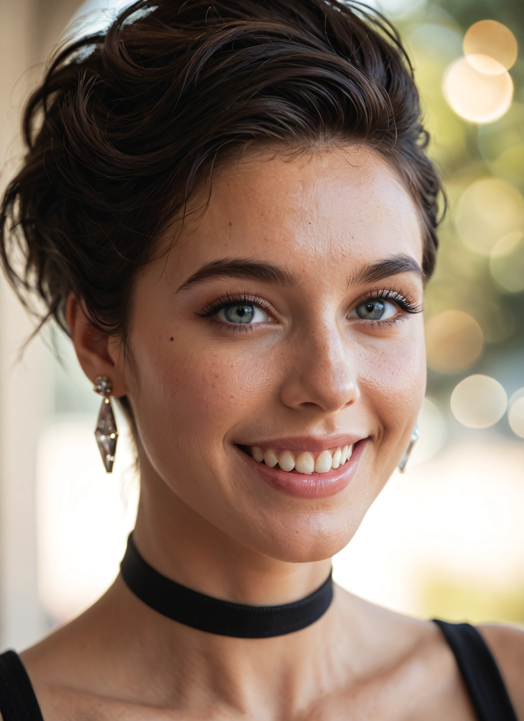 1girl, solo, jewelry, earrings, choker, smile · Yamete.gg