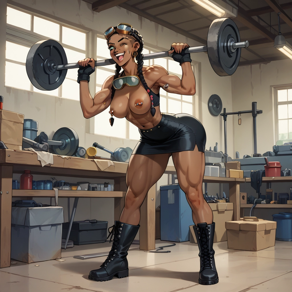 breasts, 1girl, nipples, gloves, skirt, boots · Yamete.gg