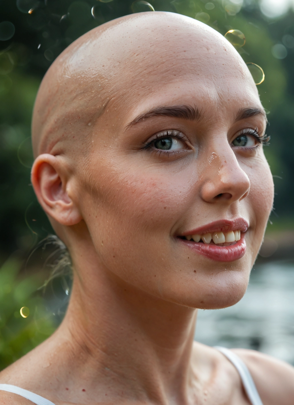 solo, 1girl, bald, teeth, realistic, looking at viewer · Yamete.gg