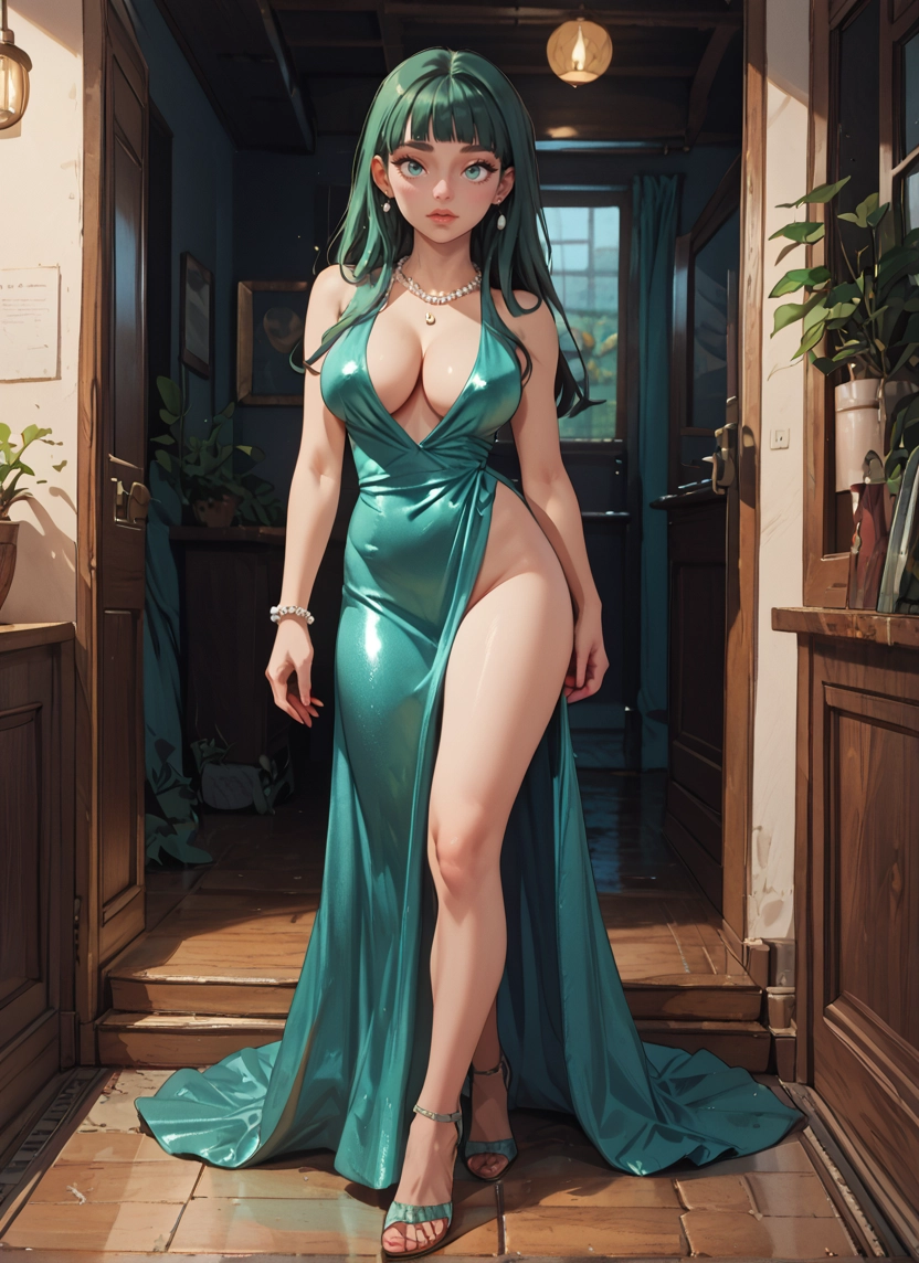 1girl, breasts, dress, jewelry, earrings, necklace · Yamete.gg