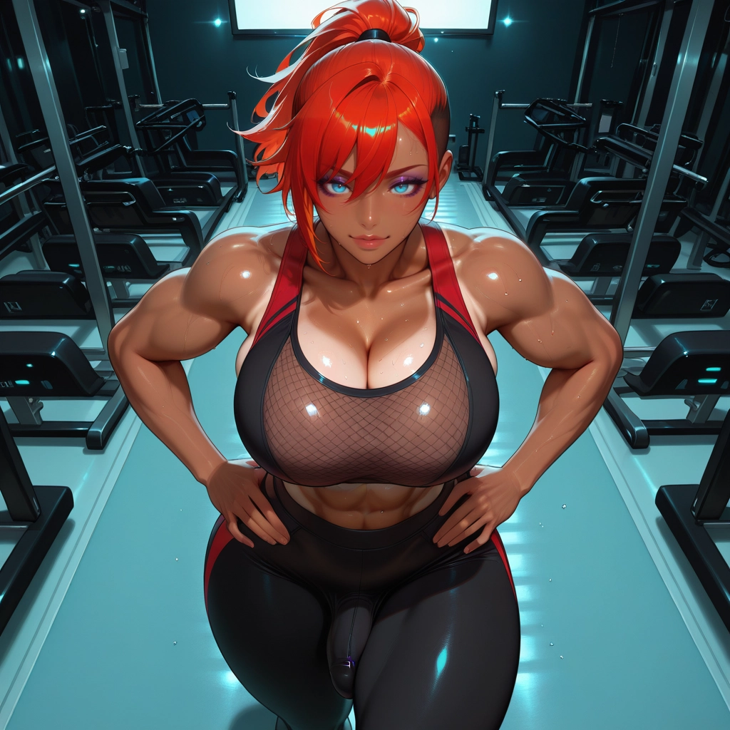 futanari, 1girl, breasts, hands on hips, muscular female, abs · Yamete.gg