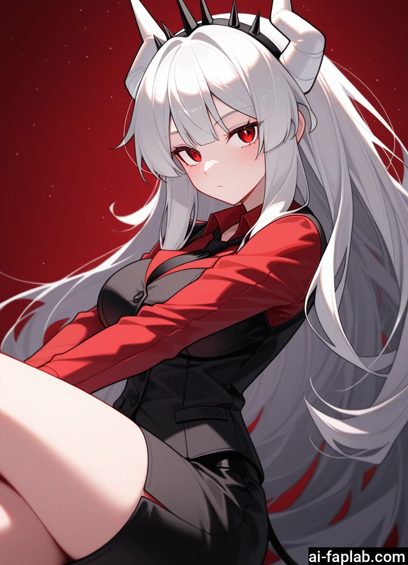 1girl, long hair, red eyes, horns, solo, looking at viewer