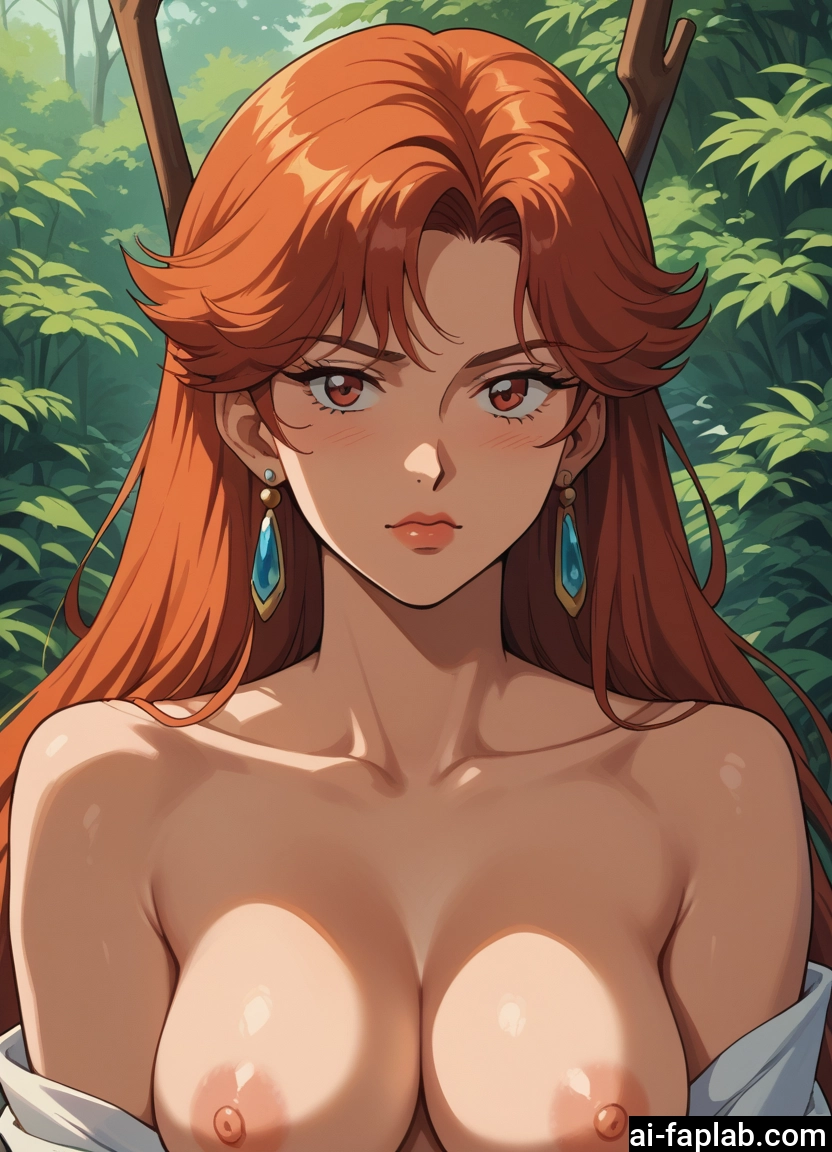 1girl, breasts, nipples, jewelry, earrings, long hair
