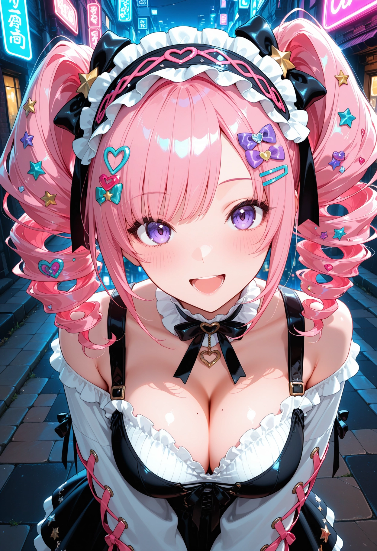 1girl, breasts, purple eyes, solo, looking at viewer, smile · Yamete.gg
