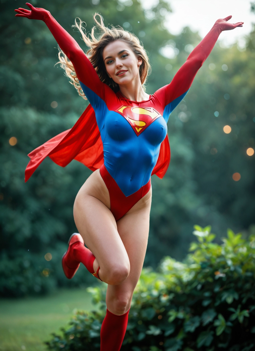 1girl, solo, leotard, breasts, blonde hair, superhero · Yamete.gg
