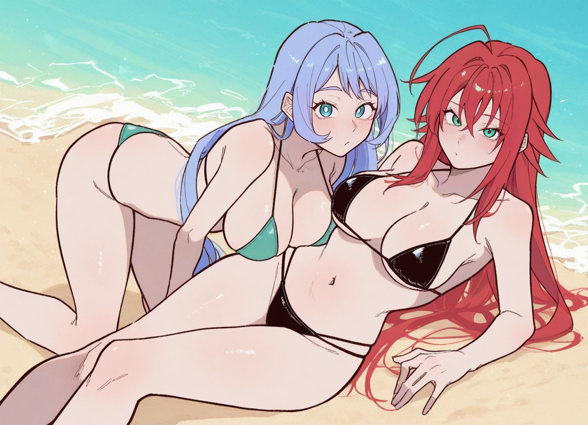 swimsuit, bikini, breasts, multiple girls, 2girls, red hair · Yamete.gg