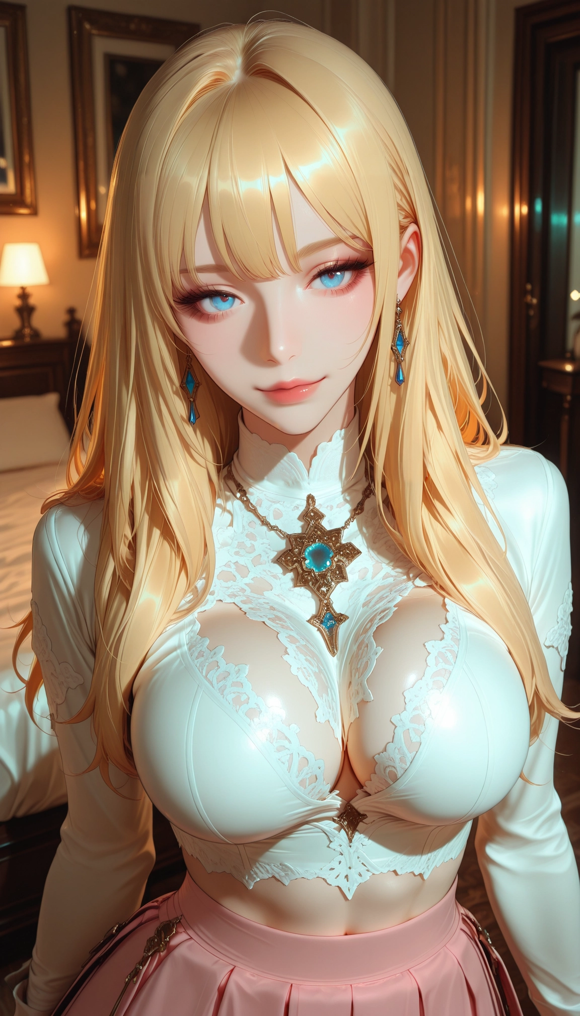 1girl, breasts, jewelry, blonde hair, solo, earrings · Yamete.gg