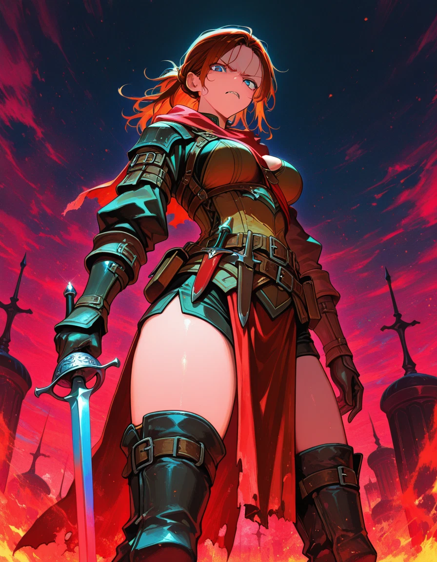1girl, weapon, sword, solo, breasts, blue eyes
