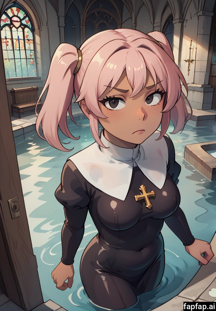 1girl, solo, pink hair, church, twintails, breasts · Yamete.gg