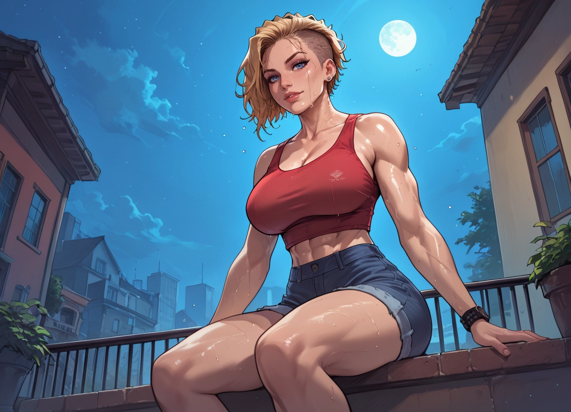 1girl, muscular female, breasts, muscular, solo, shorts · Yamete.gg
