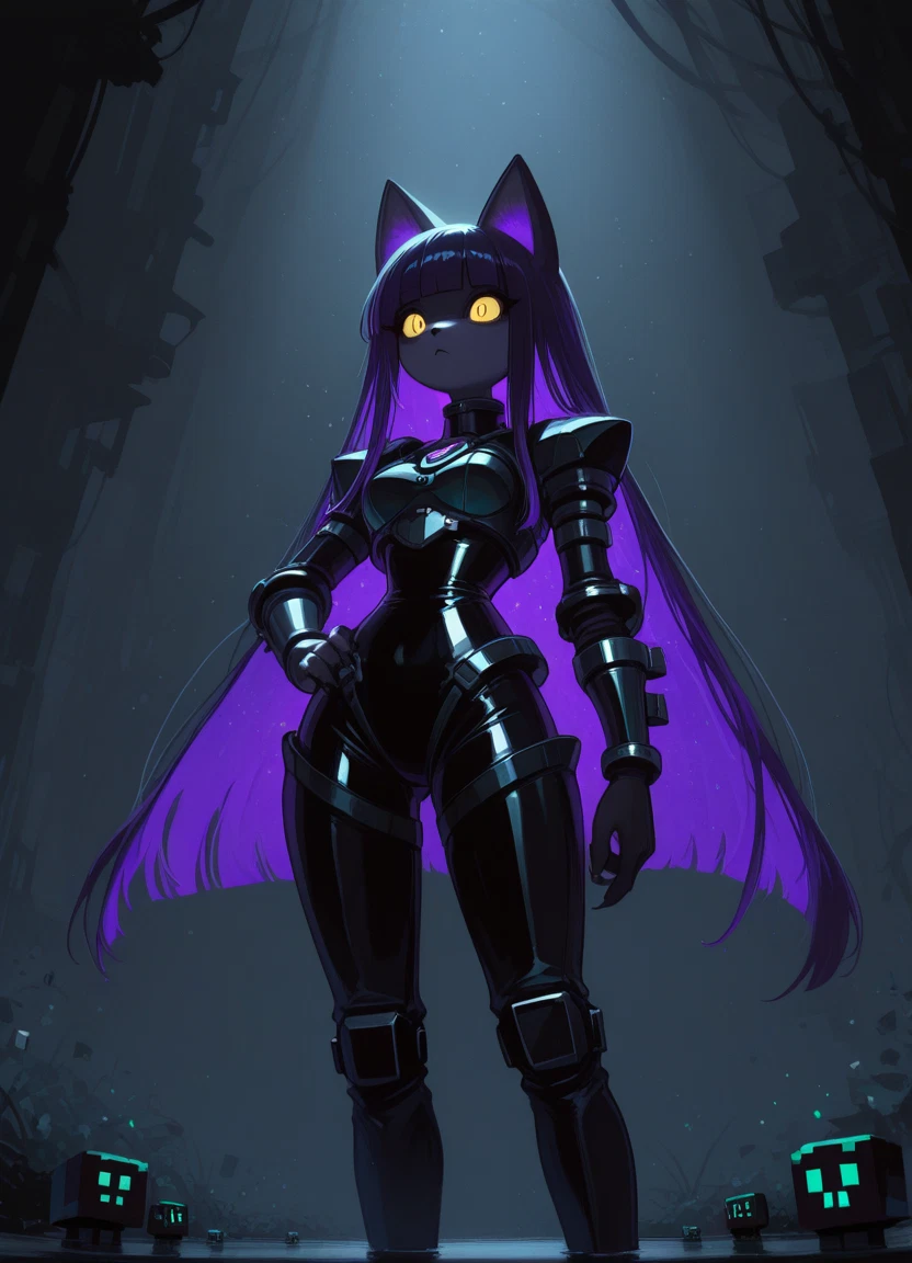 furry, 1girl, animal ears, long hair, purple hair, yellow eyes · Yamete.gg