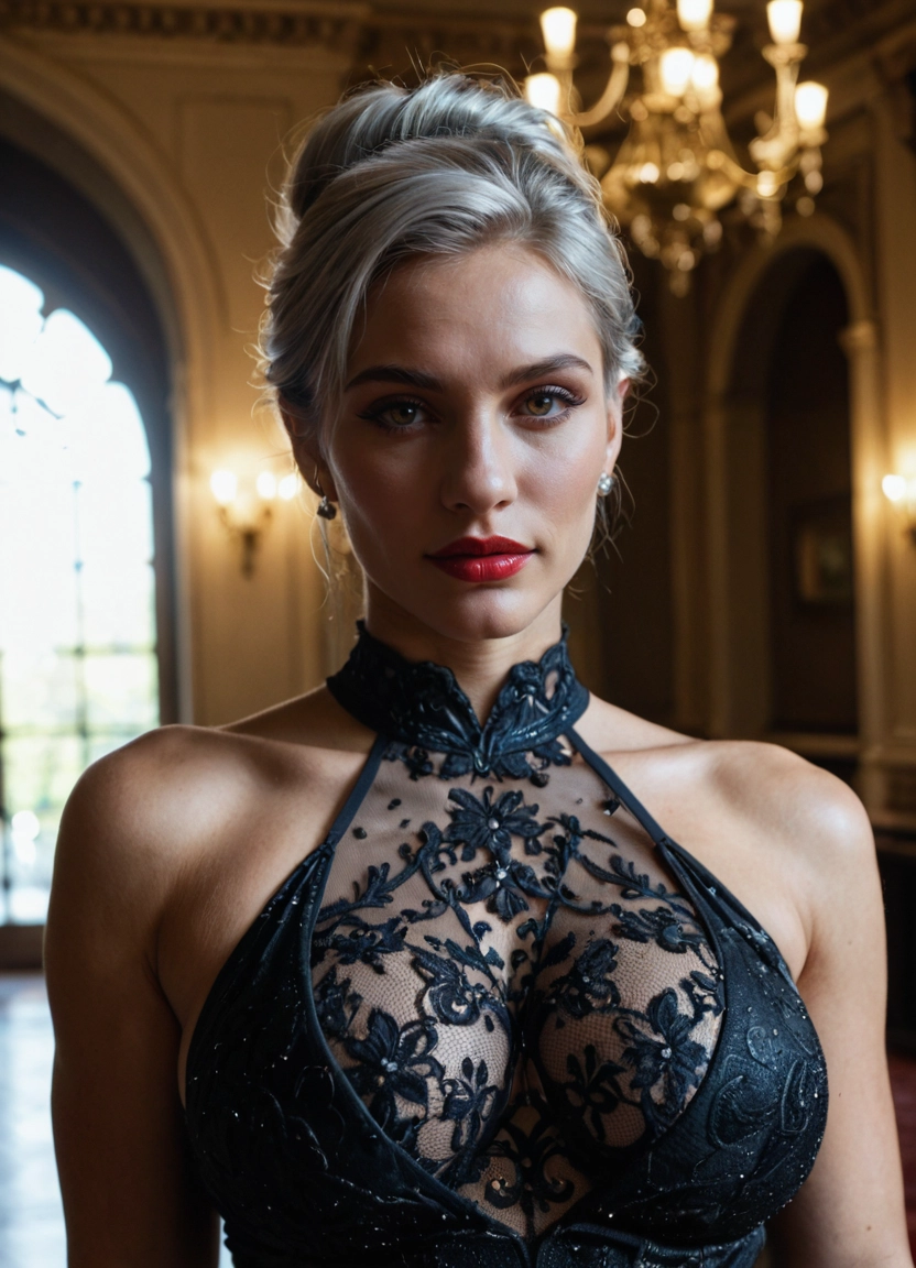 1girl, jewelry, solo, dress, breasts, earrings · Yamete.gg