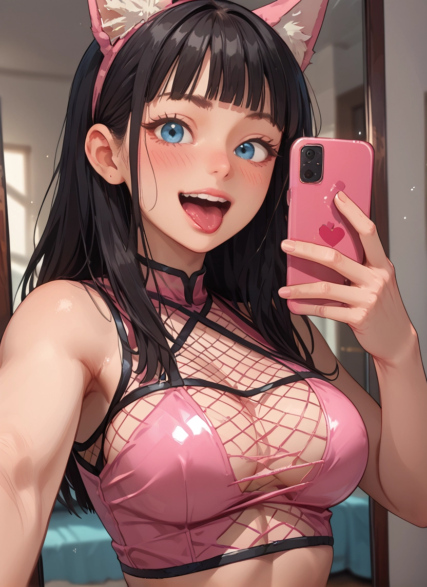 1girl, breasts, phone, animal ears, blue eyes, solo · Yamete.gg