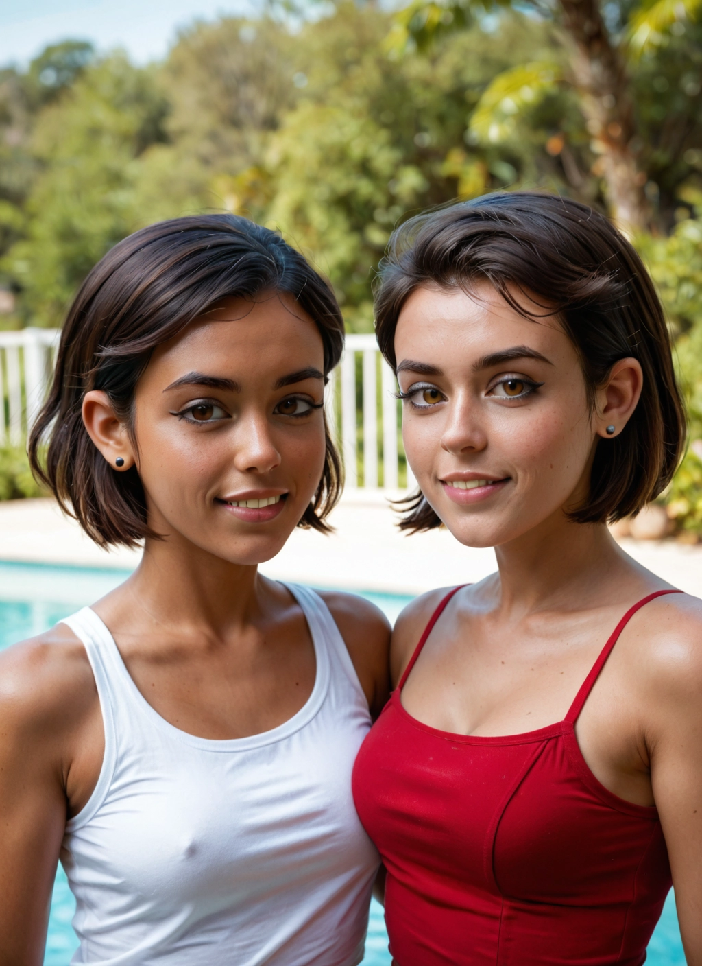 multiple girls, 2girls, breasts, brown eyes, jewelry, freckles · Yamete.gg