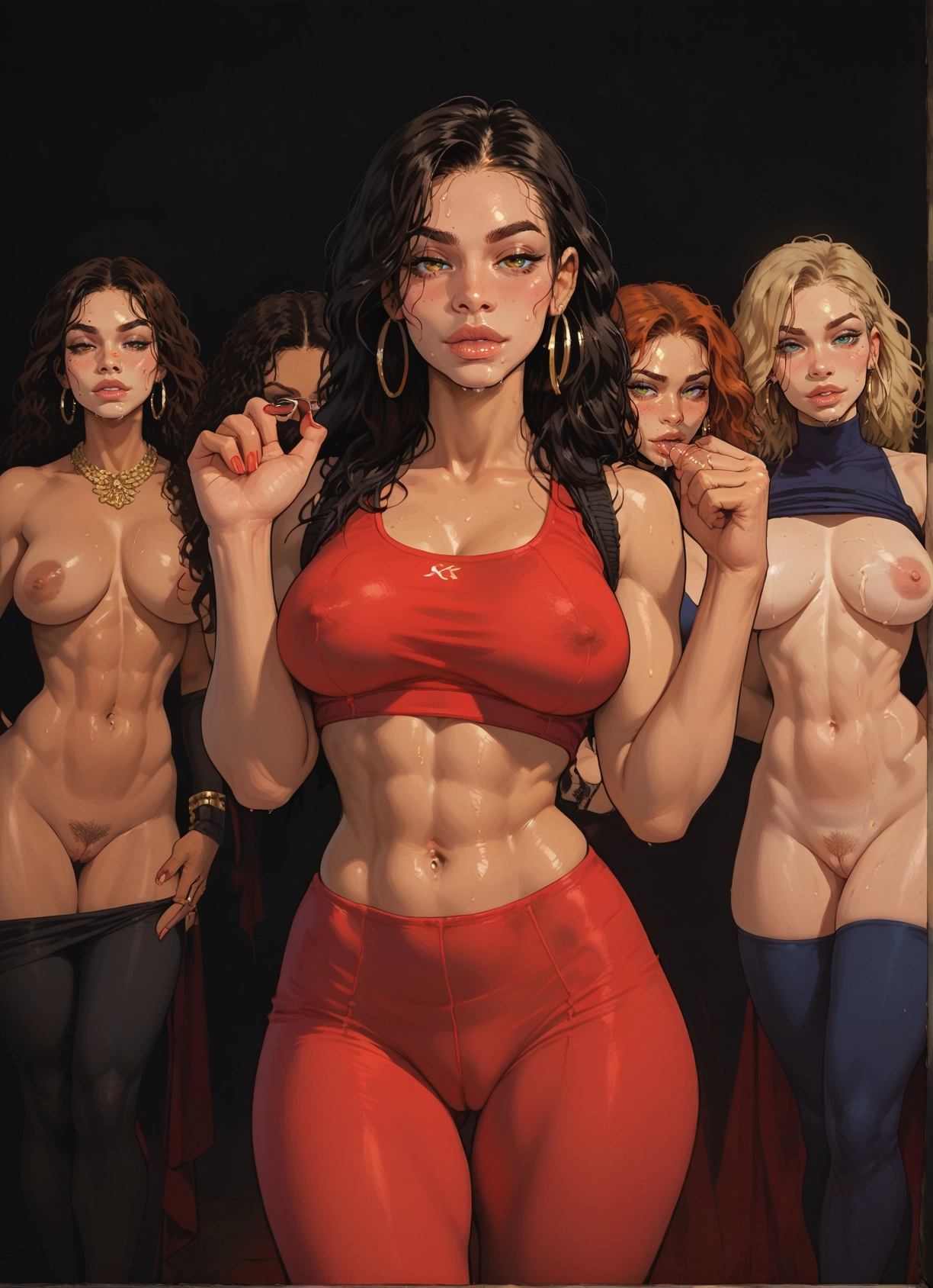 breasts, multiple girls, pubic hair, jewelry, nipples, 4girls · Yamete.gg