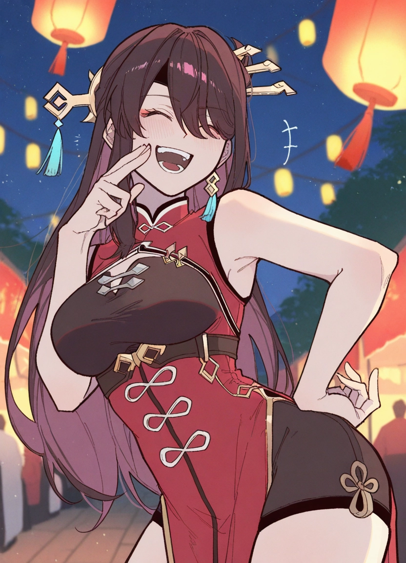 1girl, hair ornament, closed eyes, breasts, open mouth, dress · Yamete.gg