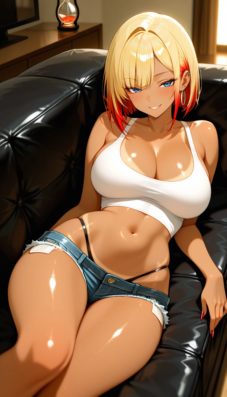 1girl, tan, breasts, gyaru, solo, blue eyes · Yamete.gg